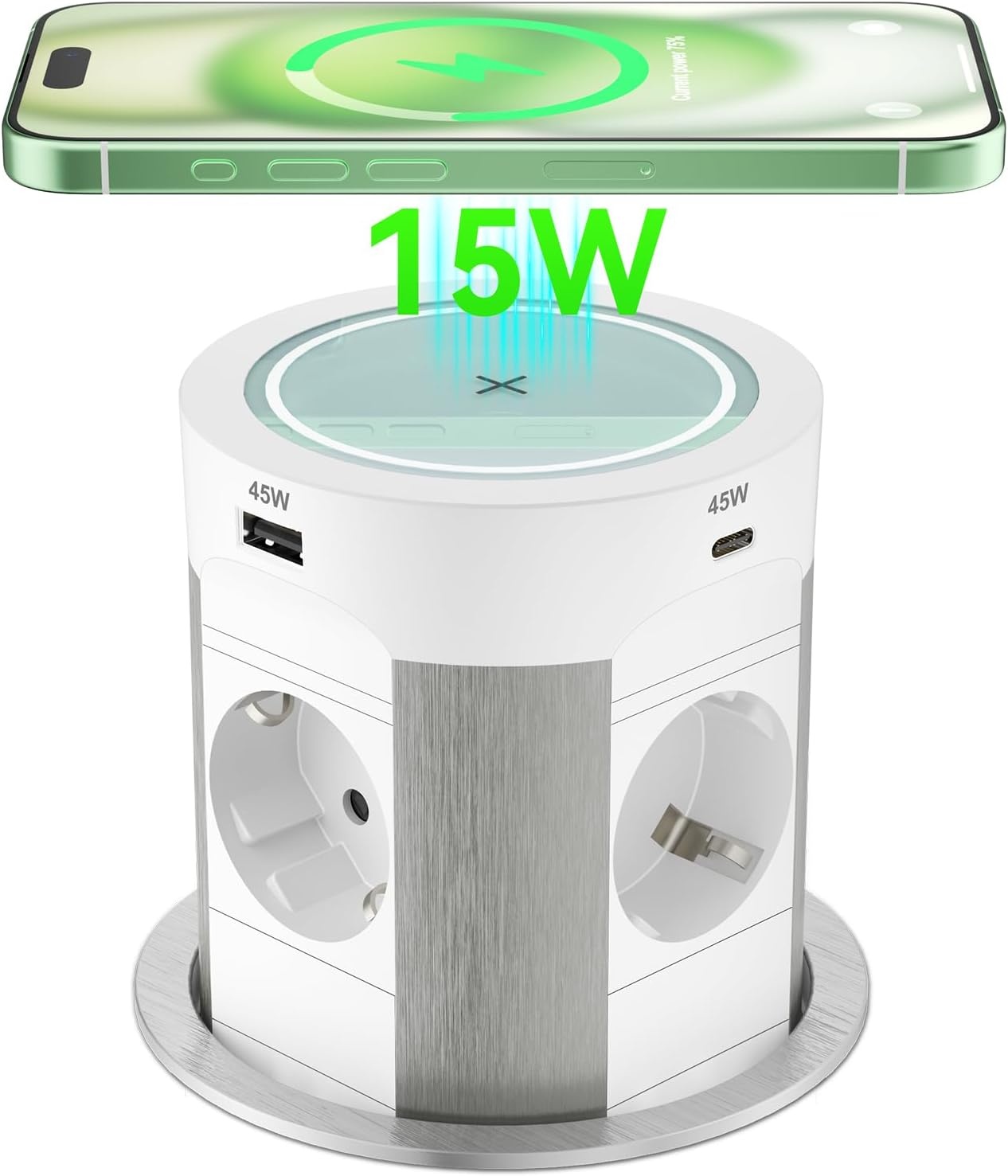 Versenkbare Einbau-Steckdosenleiste 4-fach mit USB-C & Qi-Laden - bis zu 34% Rabatt