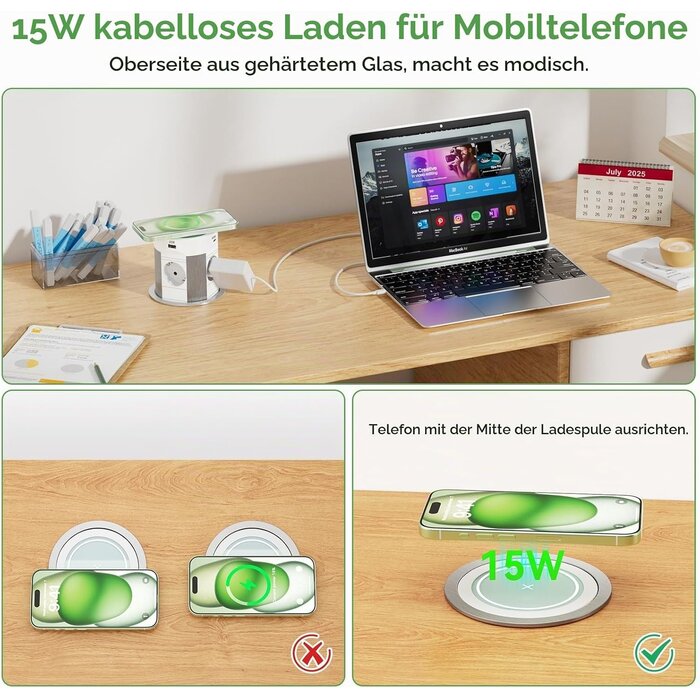 Versenkbare Einbau-Steckdosenleiste 4-fach mit USB-C & Qi-Laden - bis zu 34% Rabatt