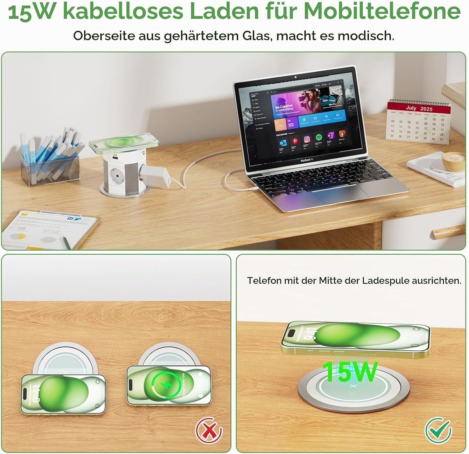 Versenkbare Einbau-Steckdosenleiste 4-fach mit USB-C & Qi-Laden - bis zu 34% Rabatt