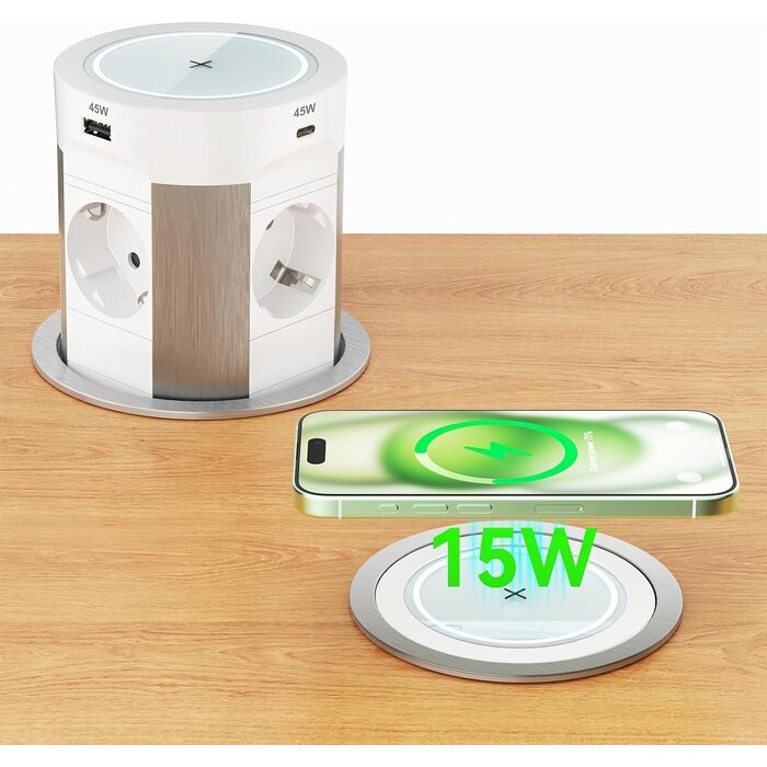 Versenkbare Einbau-Steckdosenleiste 4-fach mit USB-C & Qi-Laden - bis zu 34% Rabatt
