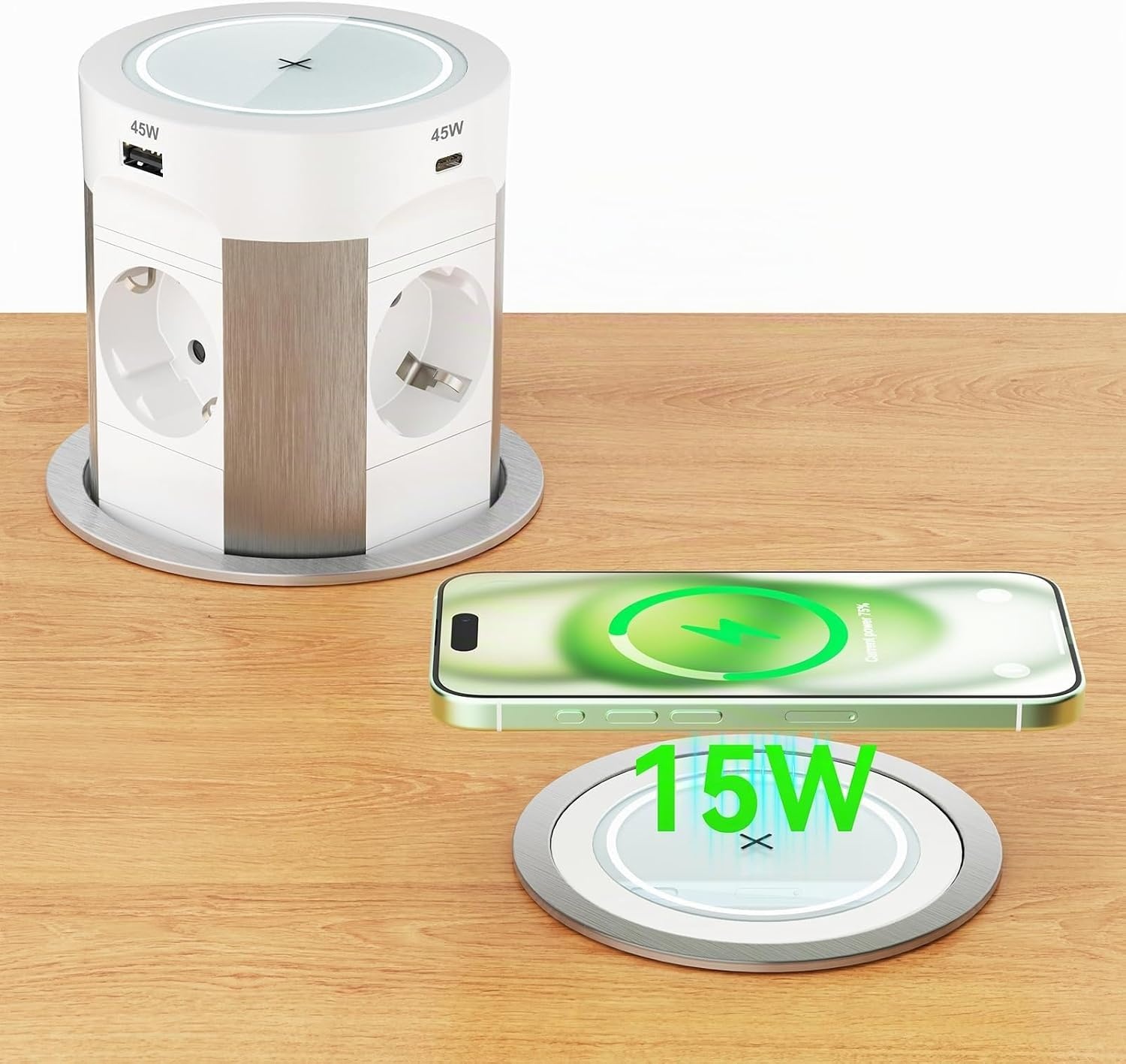 Versenkbare Einbau-Steckdosenleiste 4-fach mit USB-C & Qi-Laden - bis zu 34% Rabatt