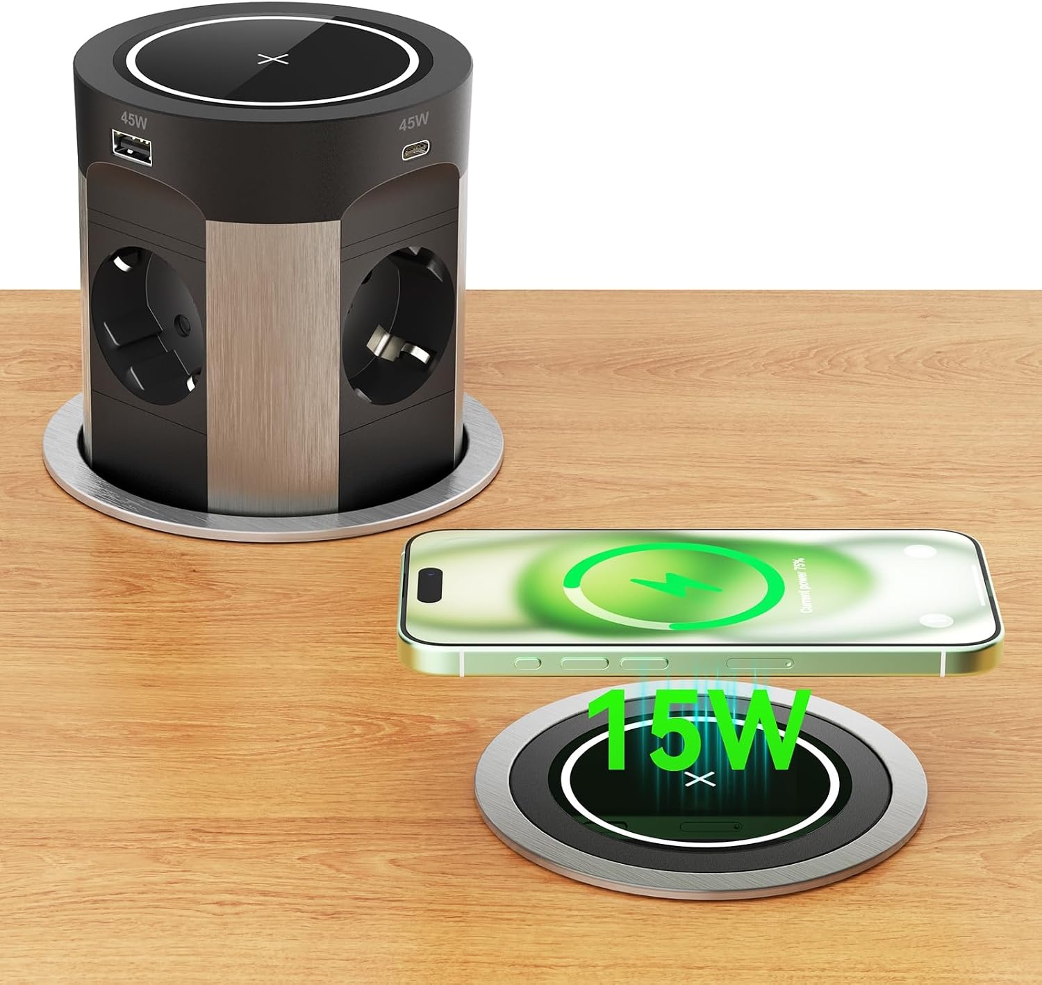 Versenkbare Einbau-Steckdosenleiste 4-fach mit USB-C & Qi-Laden - bis zu 34% Rabatt