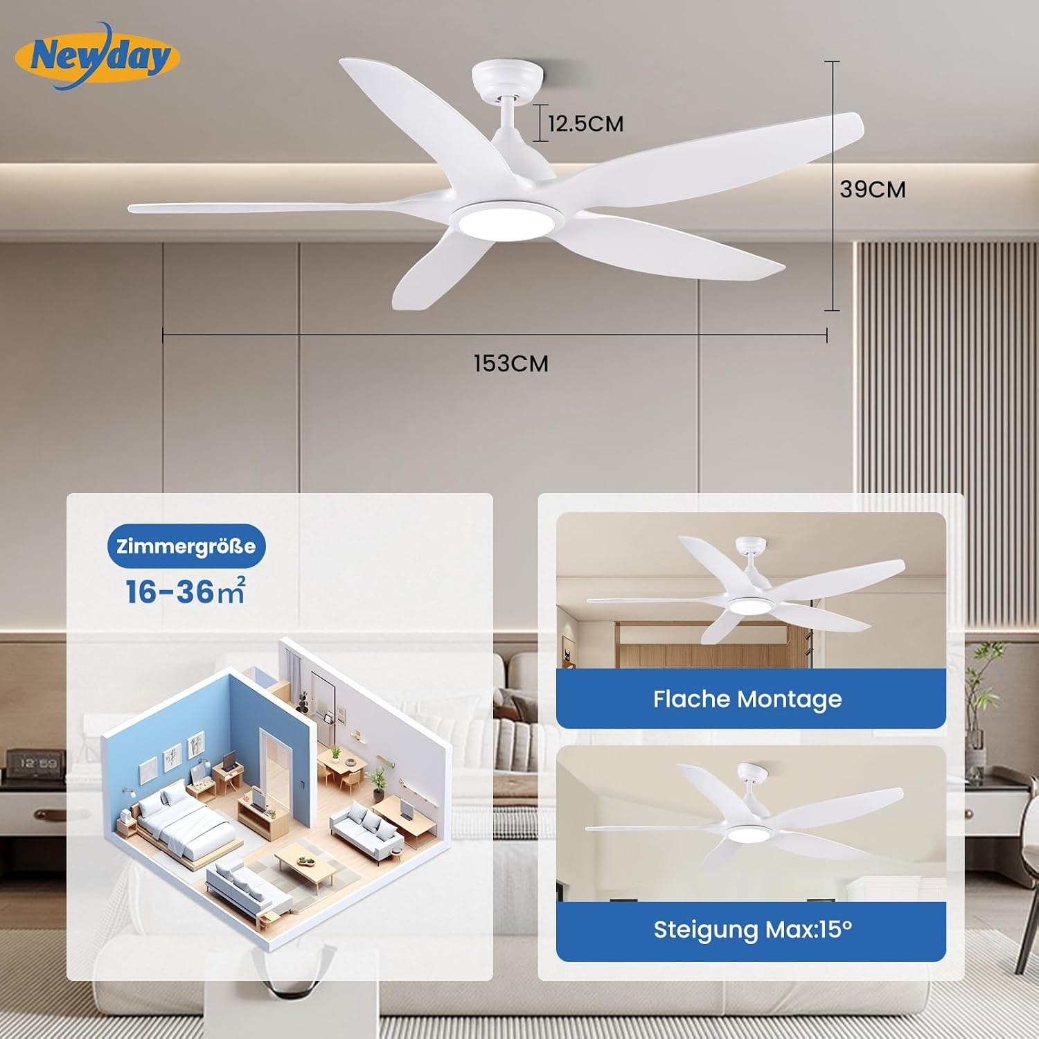Deckenventilator LED 153 cm - dimmbar & leise - bis zu 34 % günstiger