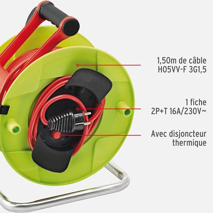 Garten-Kabeltrommel 50m H05VV-F 3G1,5 - Grün, mit Kinderschutz, bis zu 34% sparen