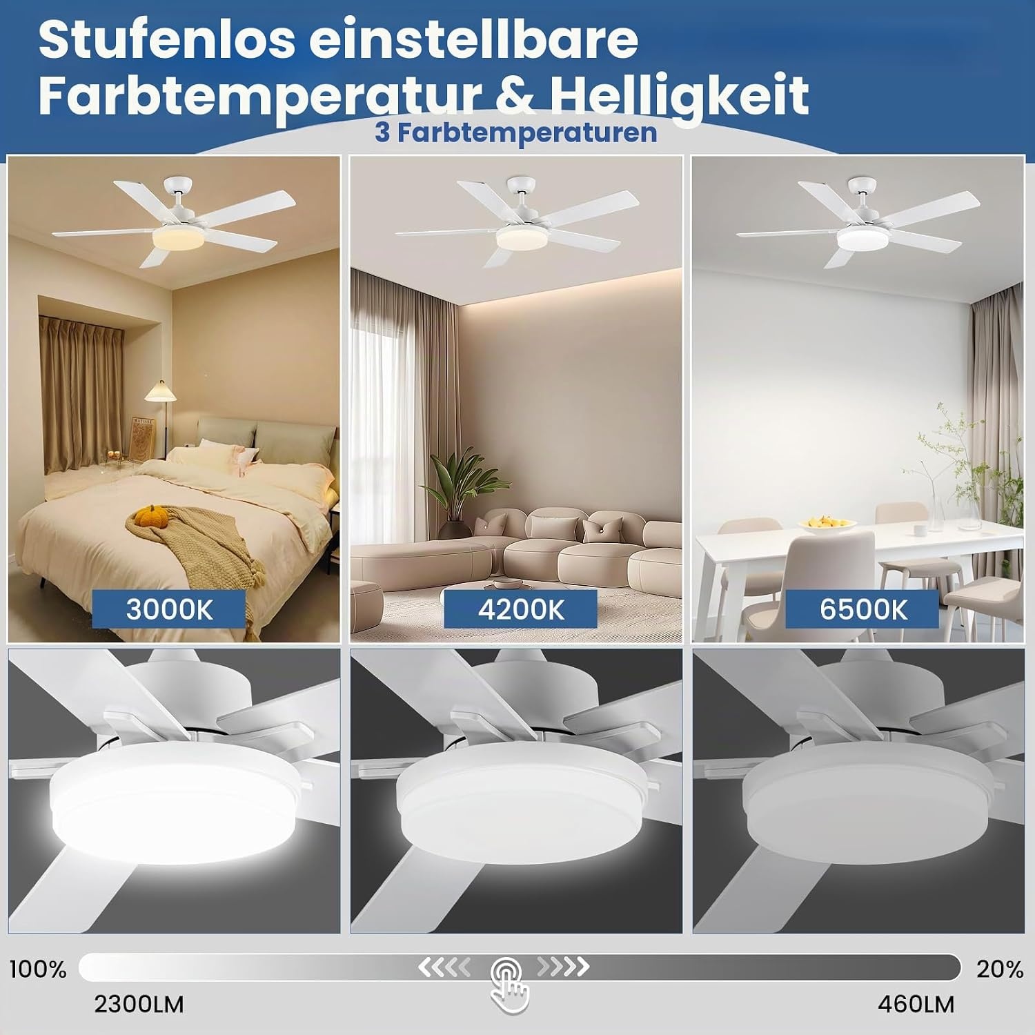 Deckenventilator mit LED 132 cm - Dimmbar & Fernbedienung - bis zu 35% Rabatt