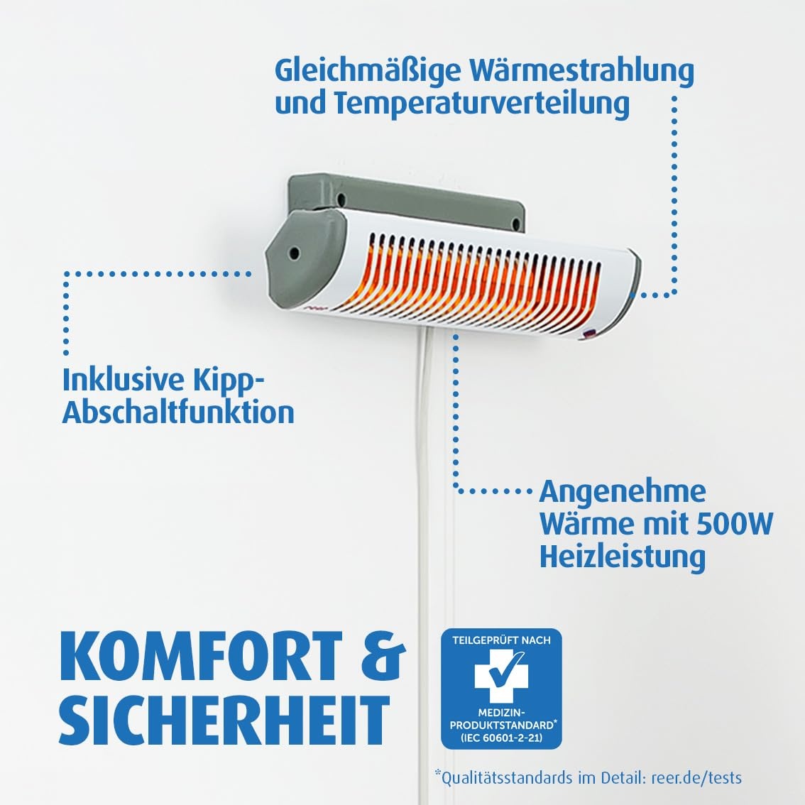 Wickeltischstrahler 46 cm 500W - Wohlig warm für Ihr Baby - bis zu 29% sparen