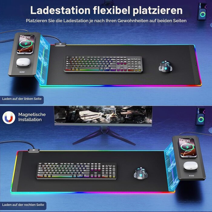 RGB Gaming-Schreibtischunterlage mit Wireless Charger - bis zu 33% sparen