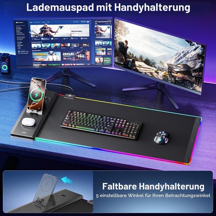 RGB Gaming-Schreibtischunterlage mit Wireless Charger - bis zu 33% sparen