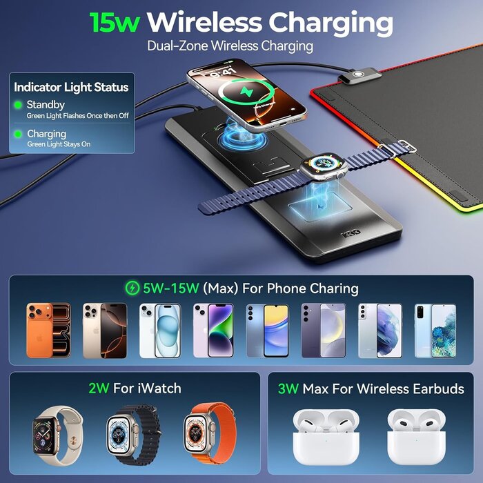 RGB Gaming-Schreibtischunterlage mit Wireless Charger - bis zu 33% sparen