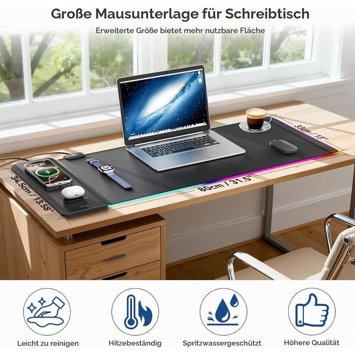 RGB Gaming-Schreibtischunterlage mit Wireless Charger - bis zu 33% sparen