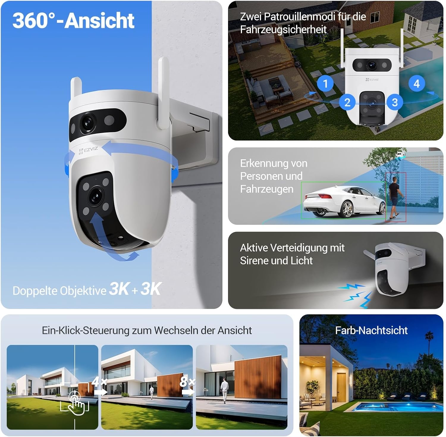 3K Dual-Lens Überwachungskamera 360° KI-Erkennung - bis zu 34% sparen