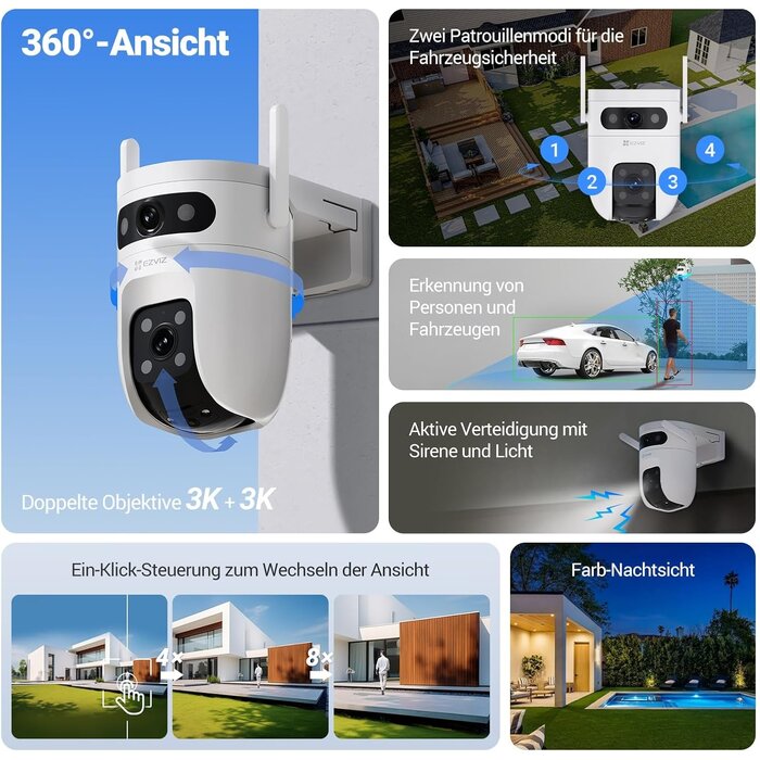 3K Dual-Lens Überwachungskamera 360° KI-Erkennung - bis zu 34% sparen