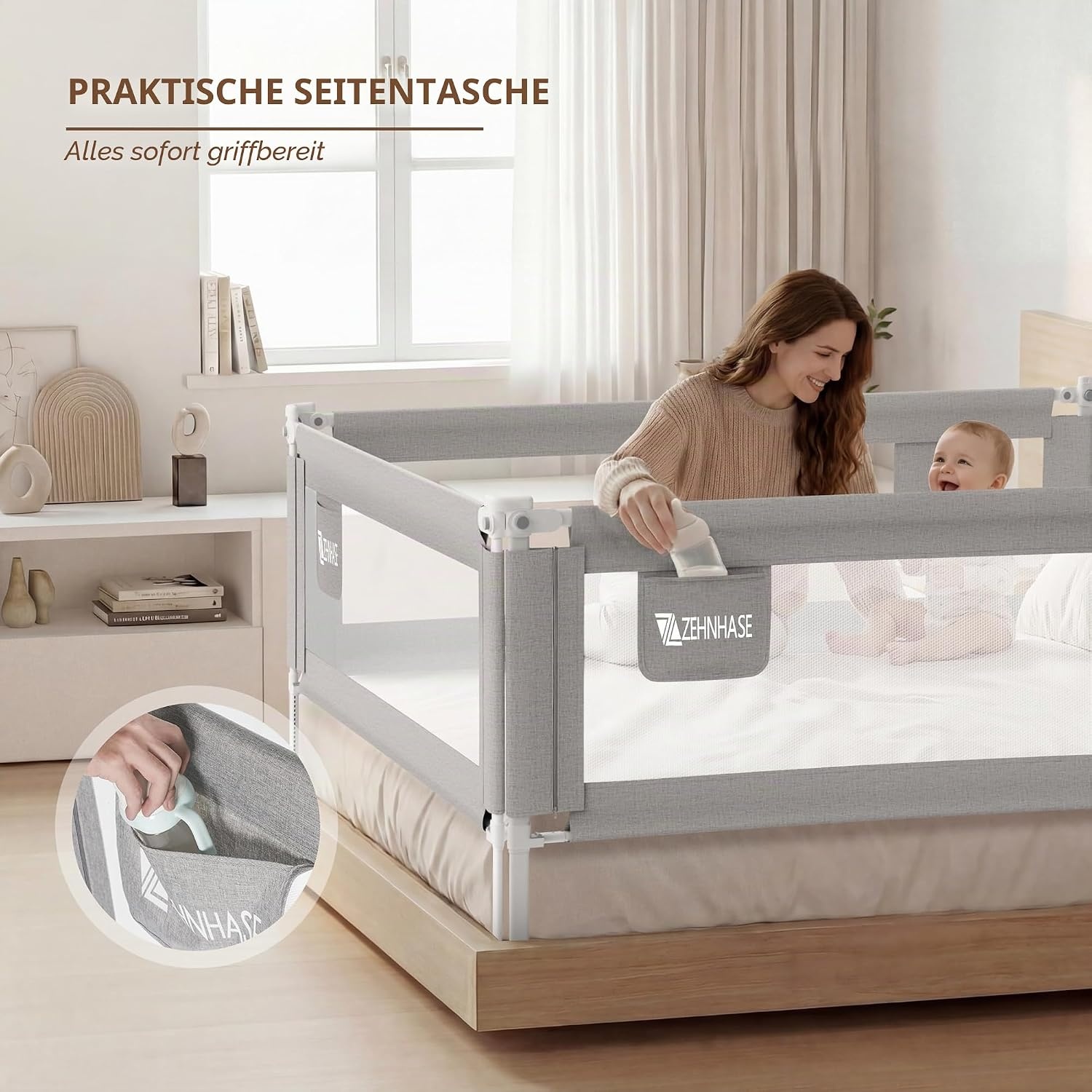 Sicheres Bettgitter für Kinder 200 x 76 cm - Grau - bis zu 33% reduziert