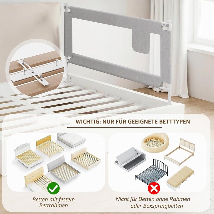 Sicheres Bettgitter für Kinder 200 x 76 cm - Grau - bis zu 33% reduziert