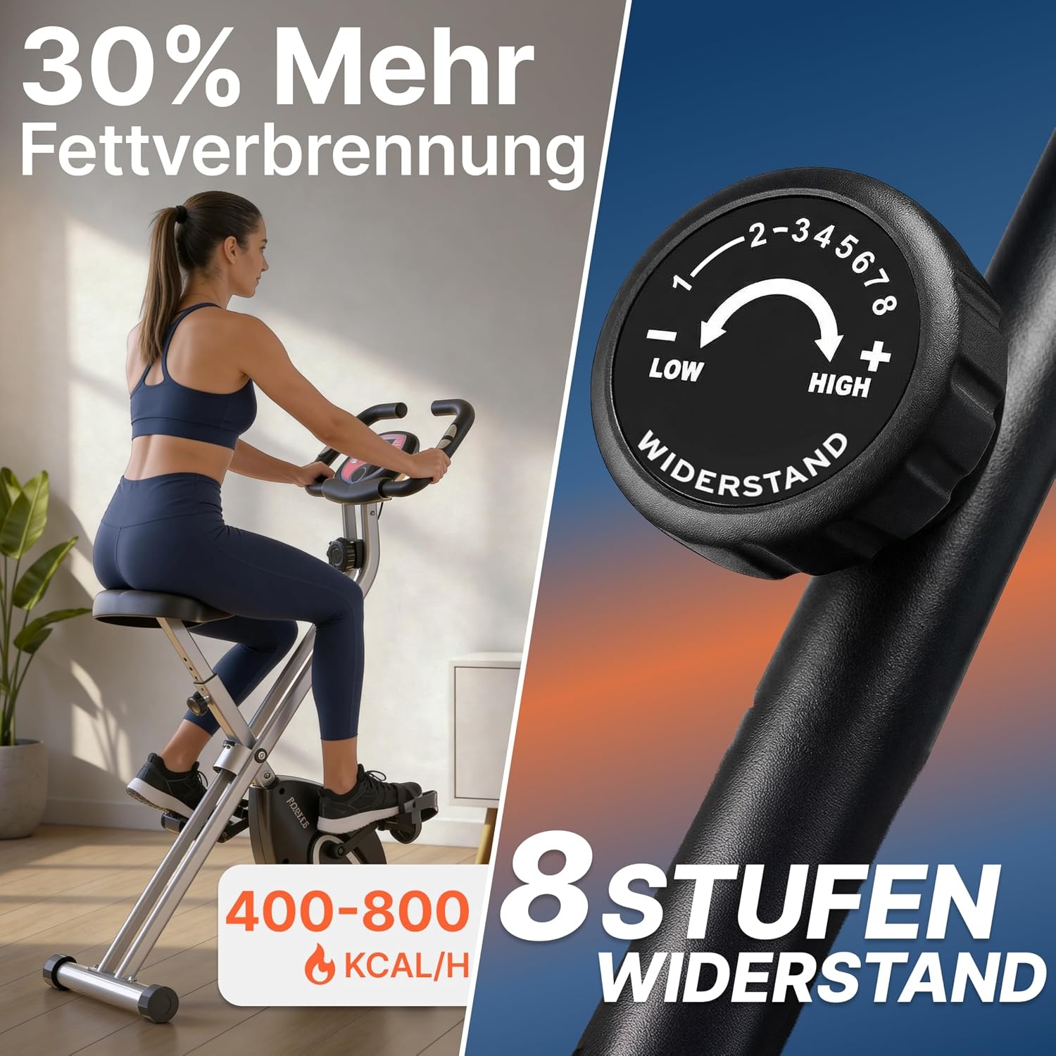 Klappbares Heimtrainer-Fahrrad mit 8 Widerstandsstufen - jetzt bis zu 35% sparen