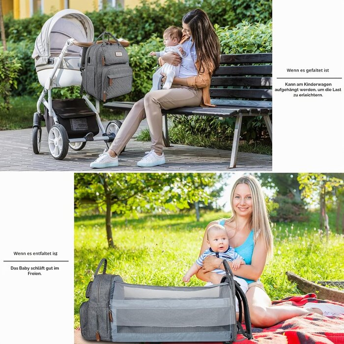Wickelrucksack mit Wickelunterlage - Hellgrau - bis zu 33% reduziert
