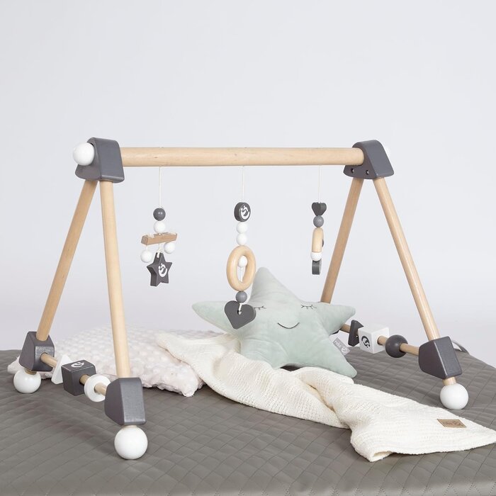 Babyspielbogen aus Holz - Aktivitätszentrum - Natur & Anthrazit - bis zu 34% Rabatt