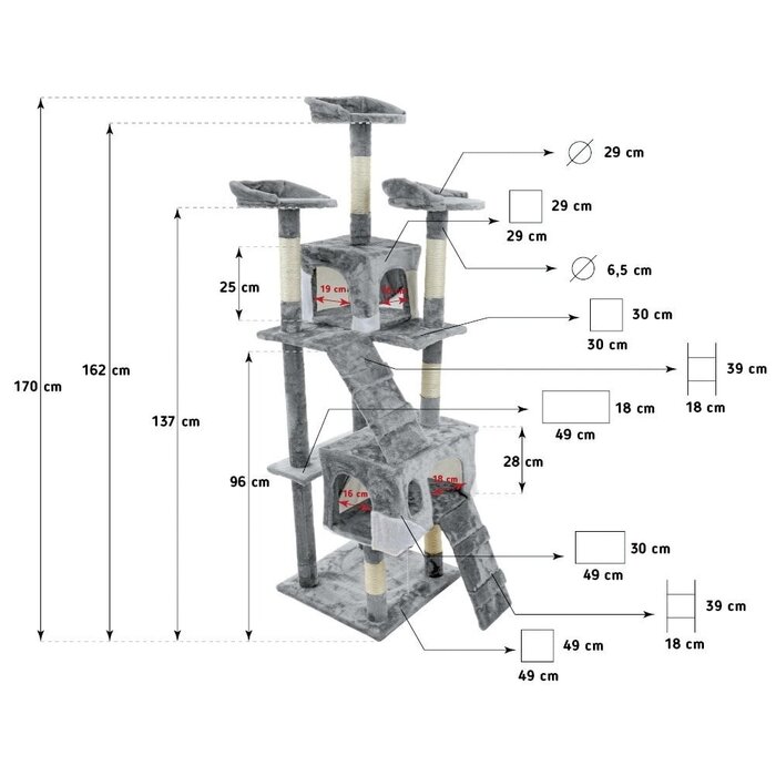 Luxus Kratzbaum XXL 170 cm in Grau - Jetzt bis zu 28% Rabatt sichern