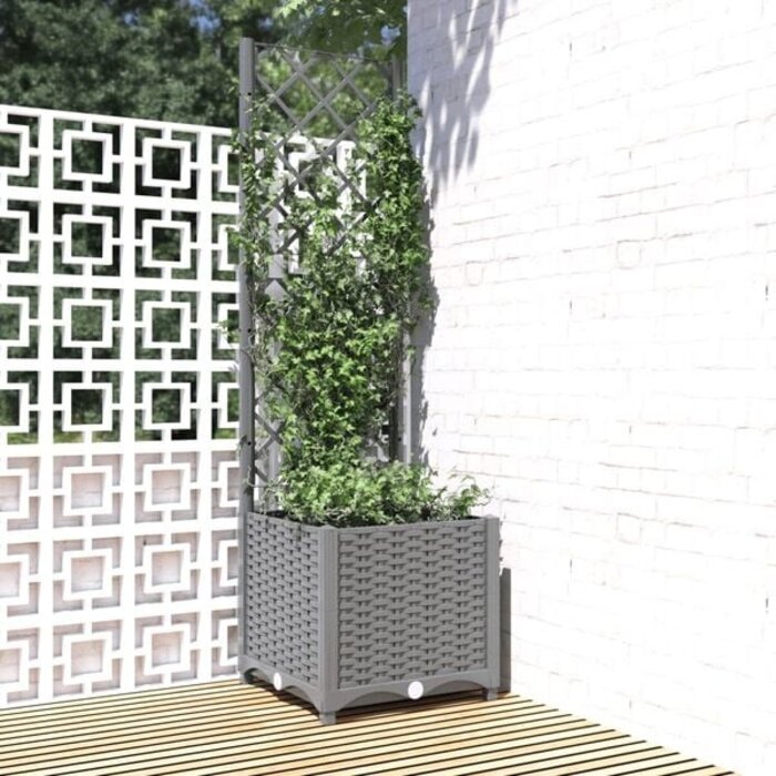 Pflanzkasten mit Rankgitter 40x40x136cm - Grau - Outlet bis zu 33% reduziert