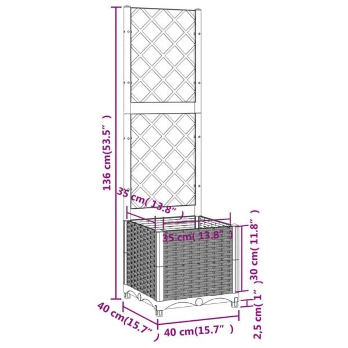 Pflanzkasten mit Rankgitter 40x40x136cm - Grau - Outlet bis zu 33% reduziert