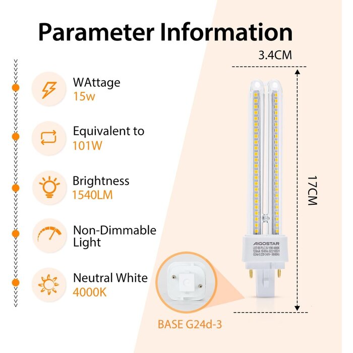 5x LED-Lampen PLC 2U, 15W, G24, 4000K - jetzt bis zu 32% günstiger