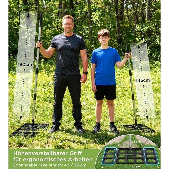 Rasenrakel 114x25 cm Nivellierharke mit Edelstahl-Stiel - bis zu 34% Rabatt