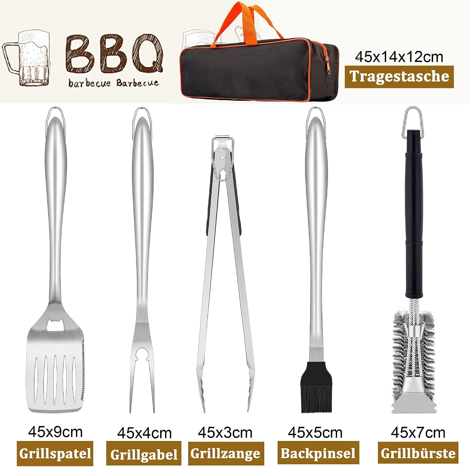 6-tlg. Edelstahl Grillbesteck-Set inkl. Tasche - Jetzt bis zu 32% sparen