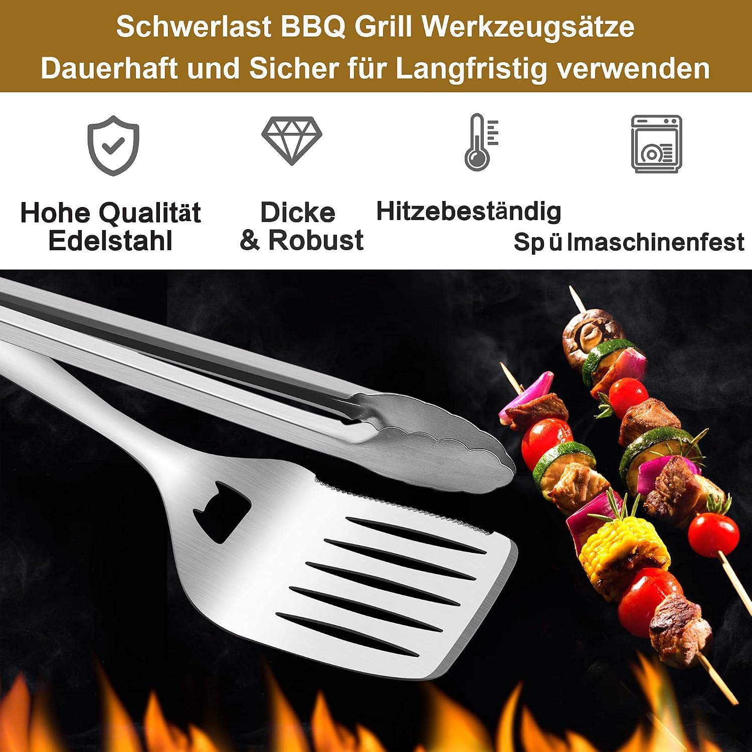 6-tlg. Edelstahl Grillbesteck-Set inkl. Tasche - Jetzt bis zu 32% sparen
