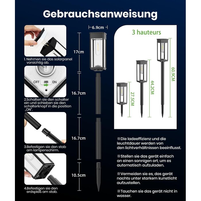 6er Set Solar-Gartenleuchten warmweiß, IP65 - jetzt bis zu 32% günstiger