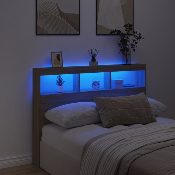 Bett-Kopfteil mit LED-Beleuchtung Sonoma Eiche 140 cm - bis zu 34% sparen!