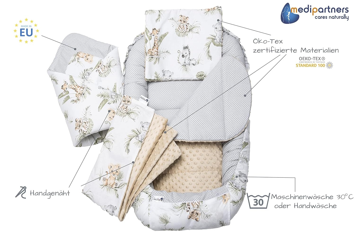 5-tlg. Babynestchen Safari Beige - Gemütlich & Sicher - Jetzt bis zu 34% sparen