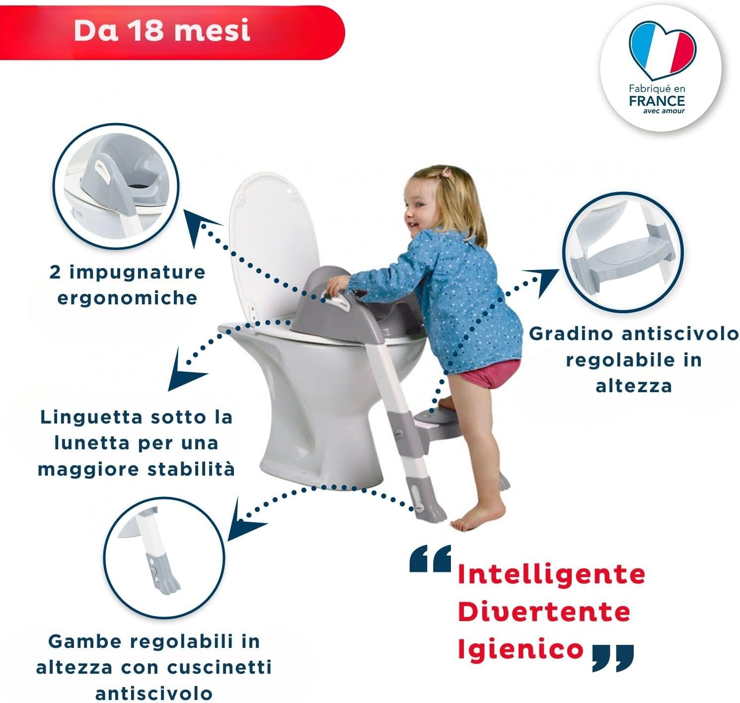 WC-Sitzverkleinerer mit Treppe für Kinder - Grau - Bis zu 33% Rabatt