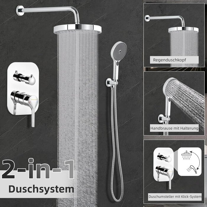 Luxus Regenduschset mit Thermostat - Chrom - bis zu 34% Rabatt sparen