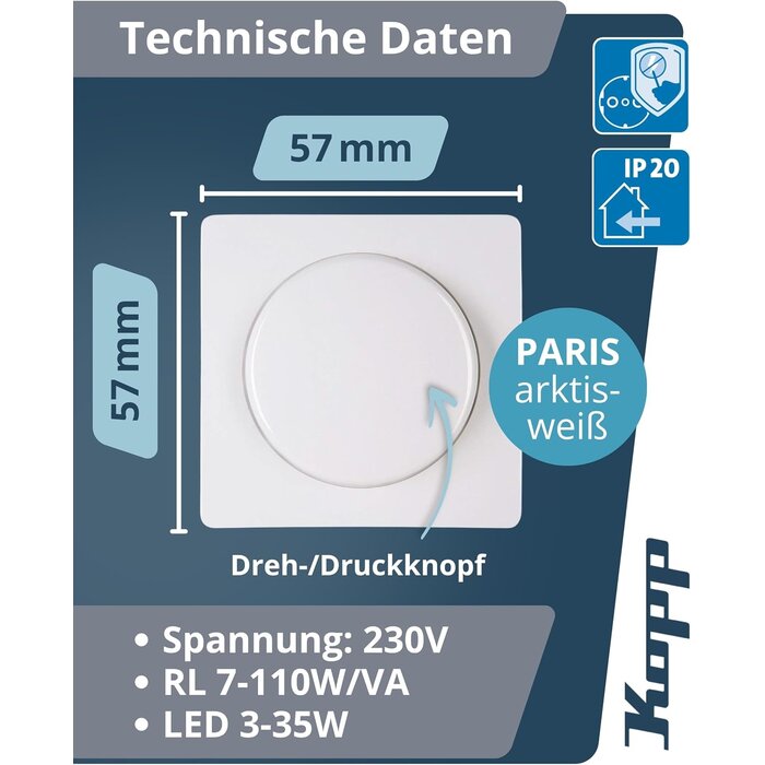 Phasenabschnitts-Drehdimmer Arktisweiß, 3-110W - bis zu 33% günstiger