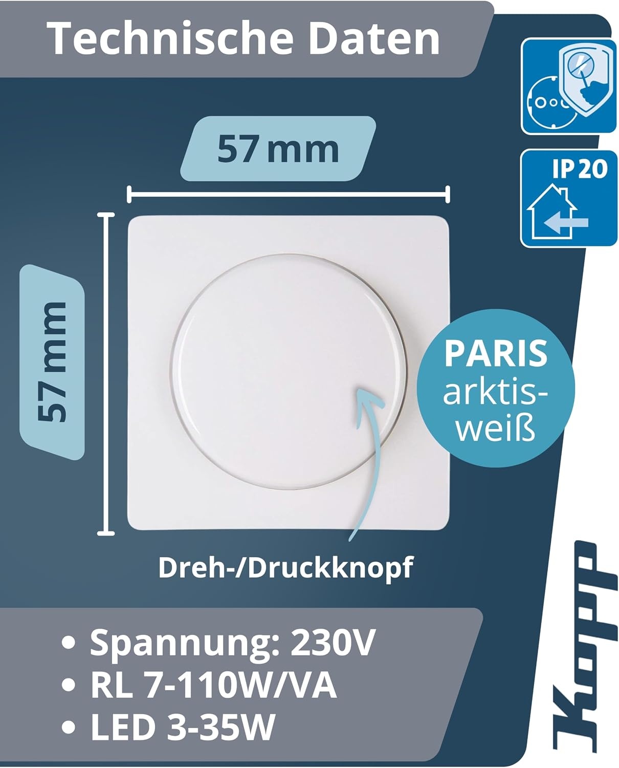 Phasenabschnitts-Drehdimmer Arktisweiß, 3-110W - bis zu 33% günstiger