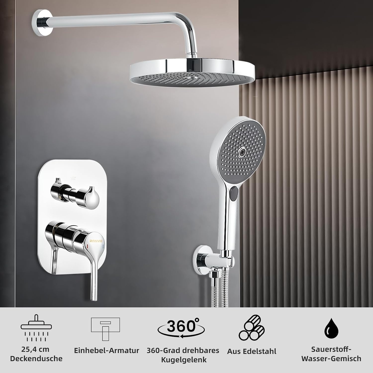 Luxus-Regenduschsystem mit Thermostat - Chrom - bis zu 34% Rabatt
