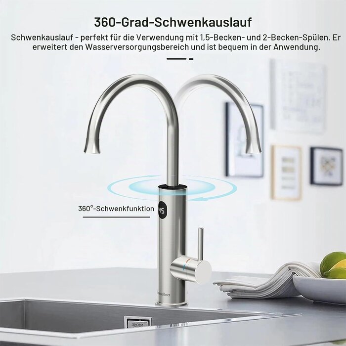 Elektrischer Warmwasserhahn mit LED - Wandmontage, 3,2 kW, bis zu 34% sparen