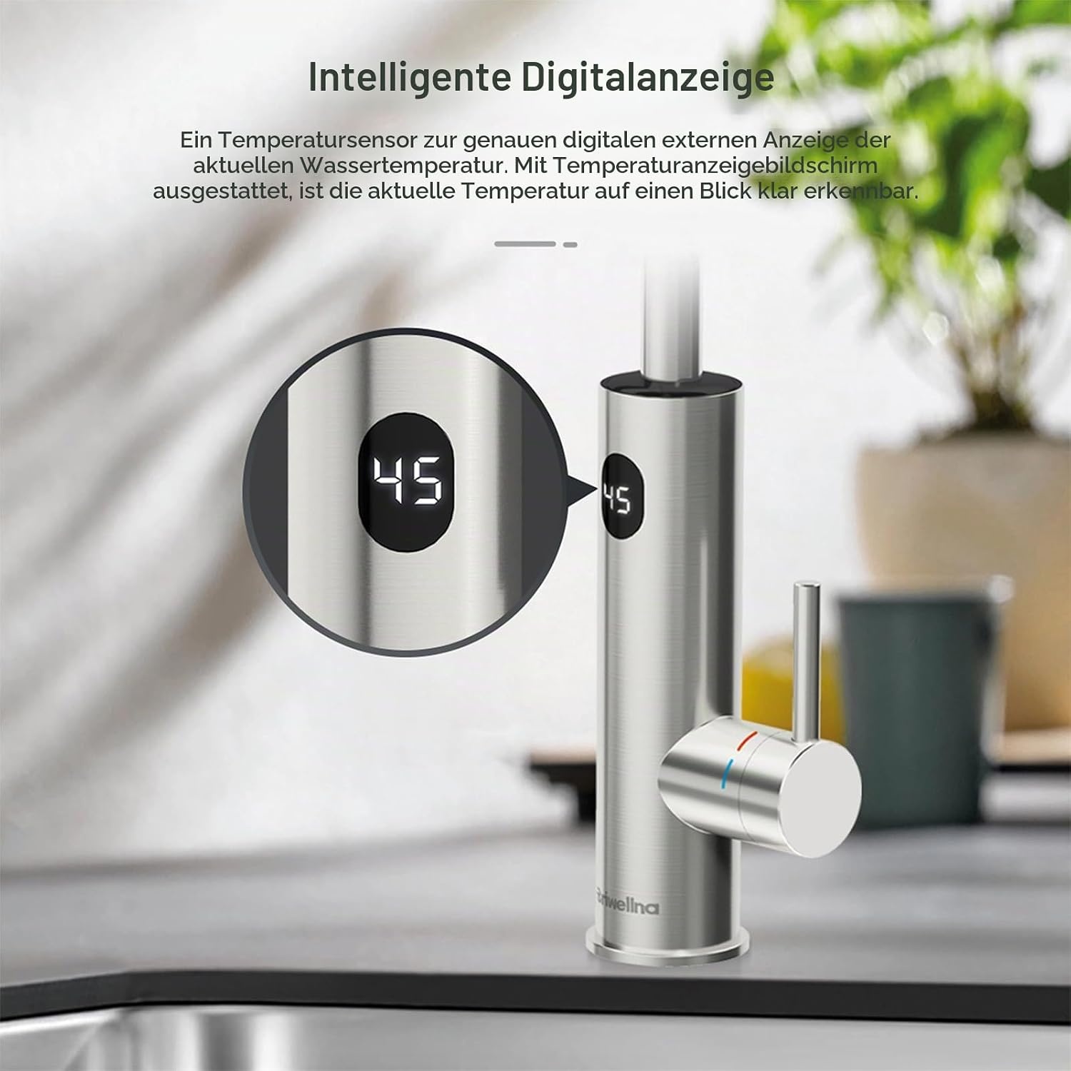 Elektrischer Warmwasserhahn mit LED - Wandmontage, 3,2 kW, bis zu 34% sparen