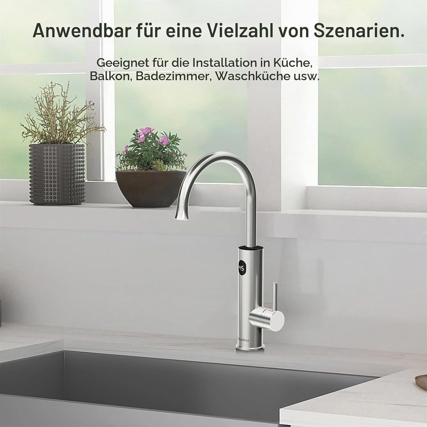 Elektrischer Warmwasserhahn mit LED - Wandmontage, 3,2 kW, bis zu 34% sparen
