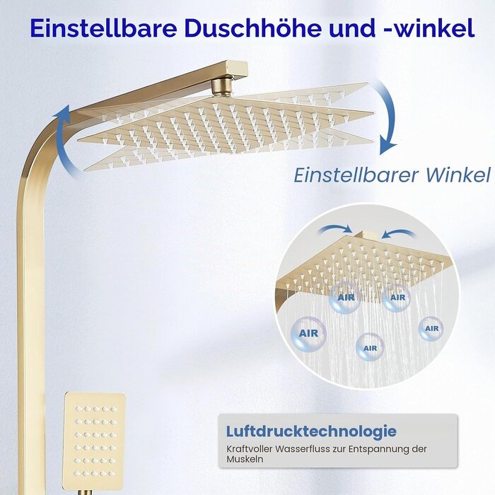 Luxus-Duschsystem Messing gebürstetes Gold, 8 Zoll - bis zu 34% sparen