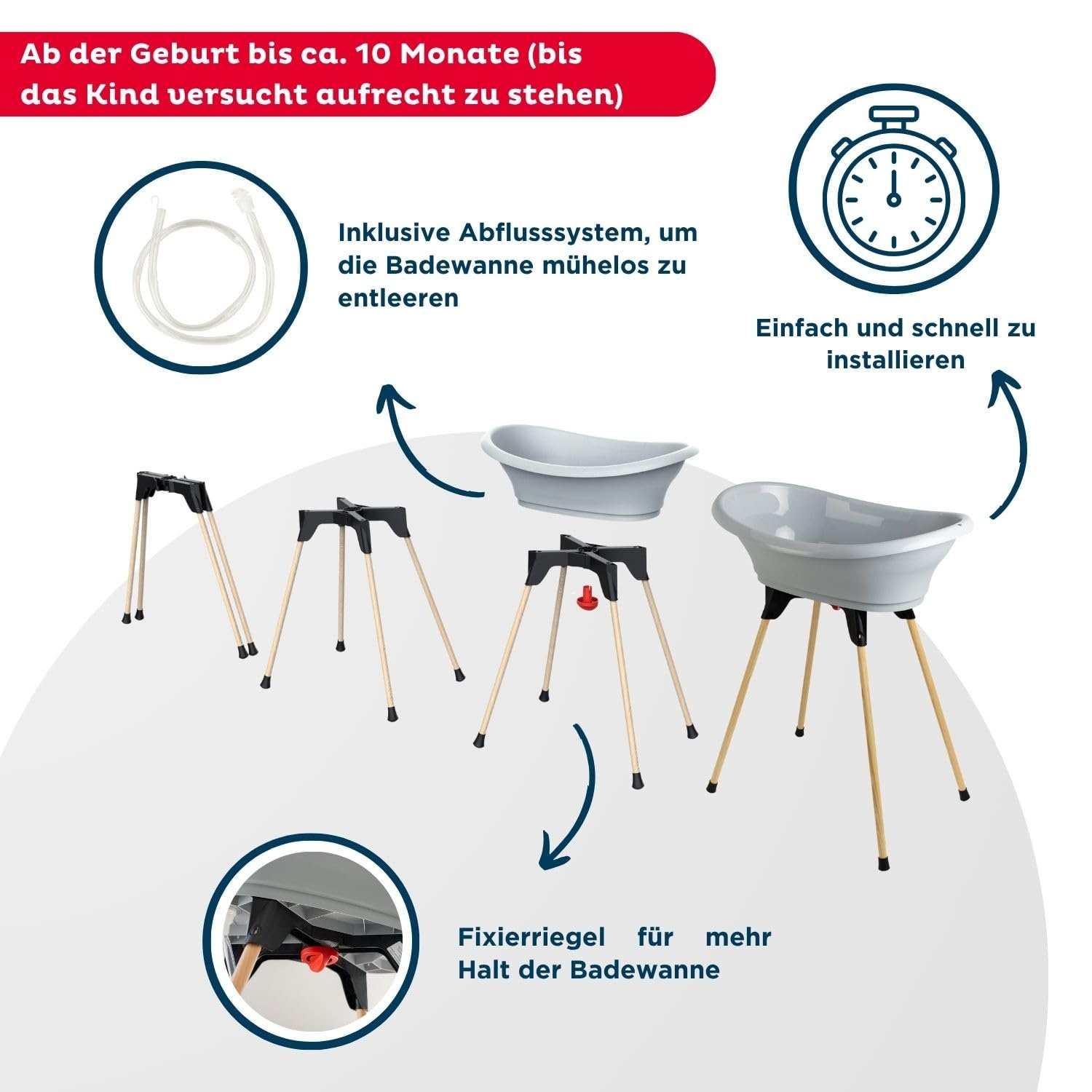 Ergonomische Babybadewanne mit Ständer - Grau - bis zu 34 % günstiger