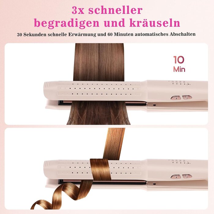 2-in-1 Lockenstab & Glätteisen mit Kaltluft - Pink - bis zu 33% reduziert