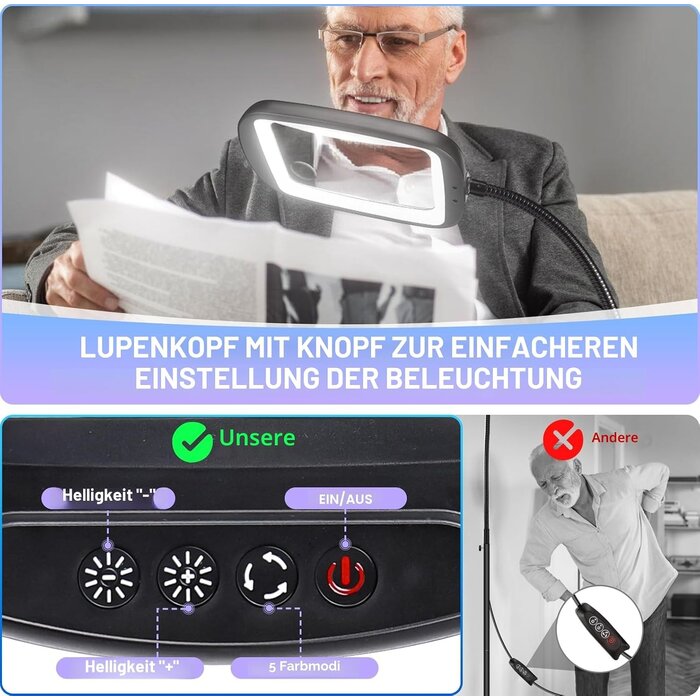 LED-Standlupe 10-fach mit Licht, 2-in-1 Design - jetzt bis zu 34% günstiger