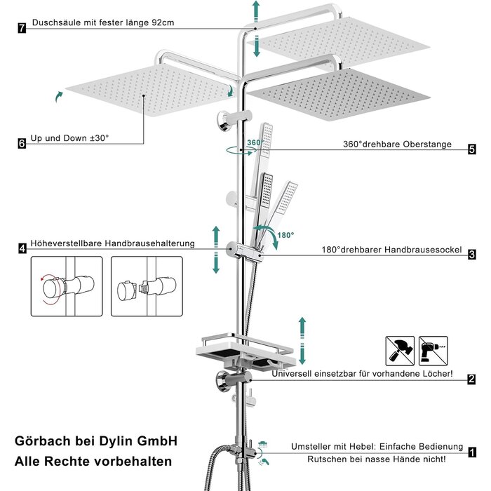 Regenduschsystem mit Ablage 30x30 cm Edelstahl Chrom - bis zu 34% sparen