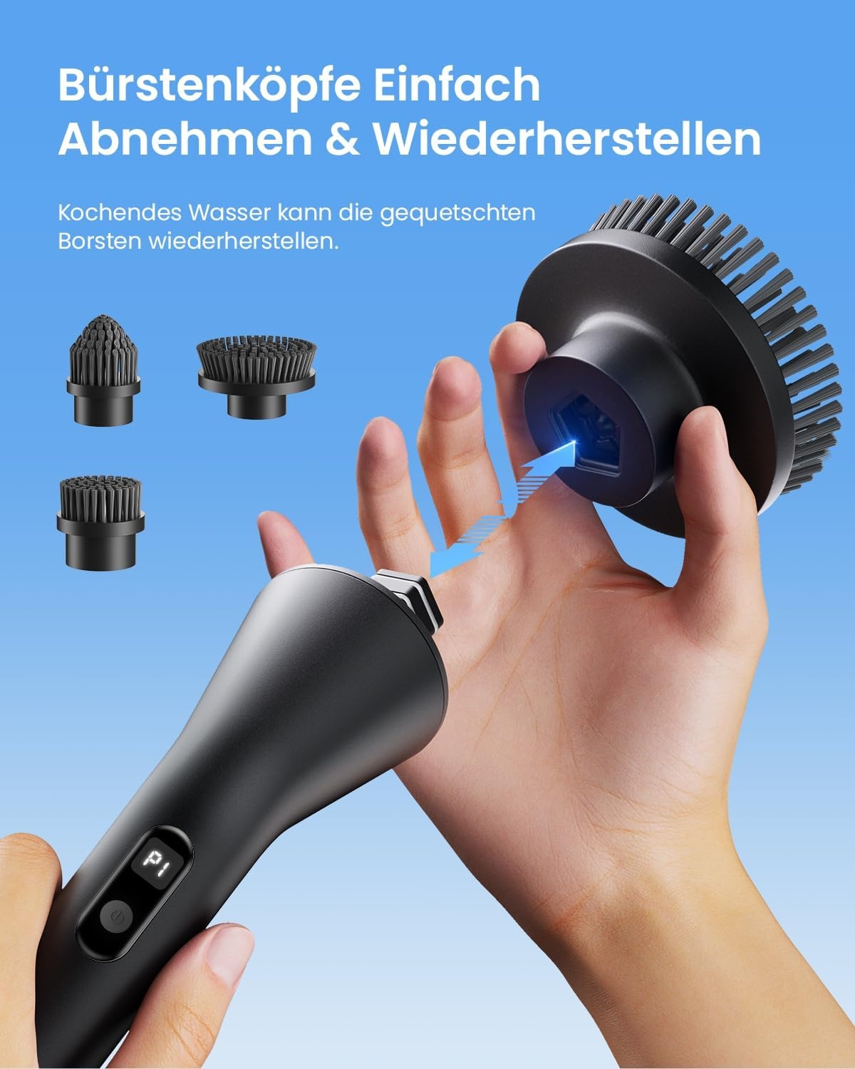 Elektrische Reinigungsbürste mit Stiel & 7 Köpfen - bis zu 33% reduziert