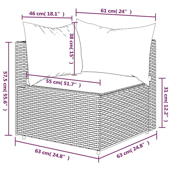 Vidaxl Garten-Ecksofa Polyrattan Grau, 63x63cm - bis zu 33% Rabatt im Outlet