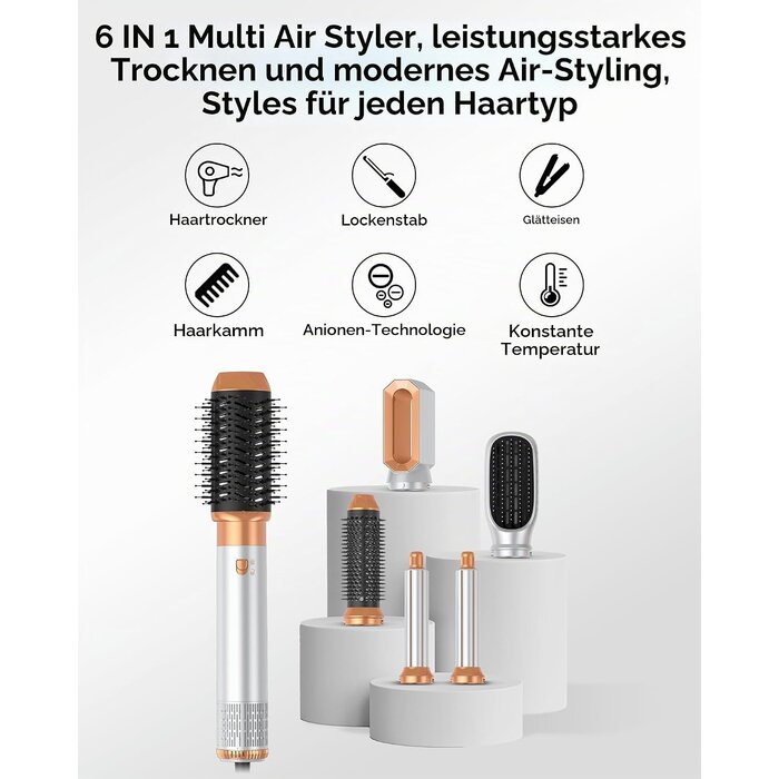 6-in-1 Multistyler Warmluftbürste - 1000W Haarstyling-Set - bis zu 28% reduziert