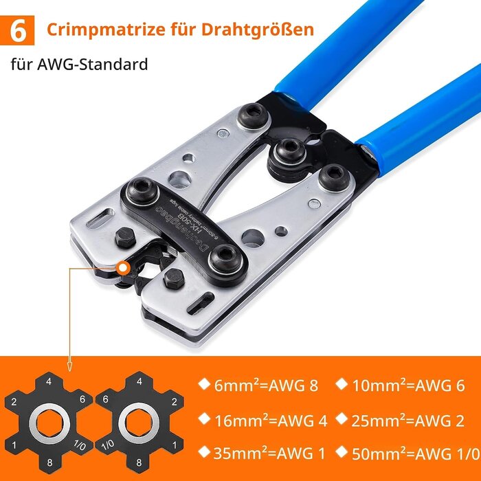 Kabelschuh-Crimpzange Set 6-50 mm² inkl. 60 Kabelschuhe - bis zu 32% reduziert