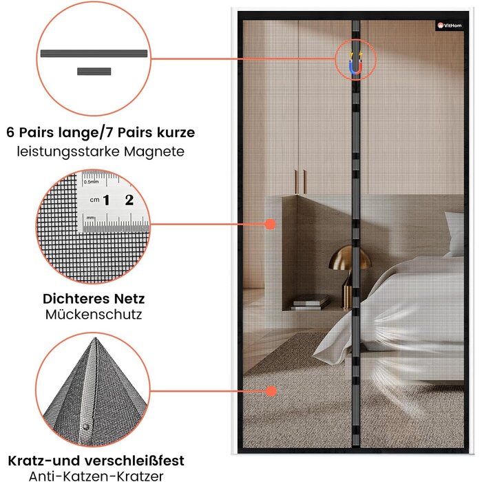 Magnet-Fliegengittertür 85x210cm - Glasfaser Schwarz - bis zu 31% Rabatt