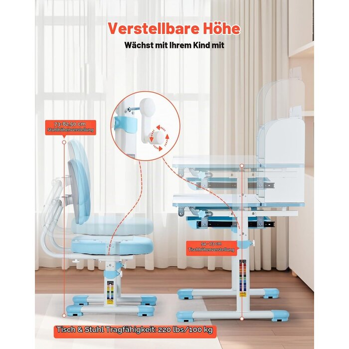 Vevor Ergonomisches Kinderschreibtisch-Set, höhenverstellbar - bis zu 35% sparen